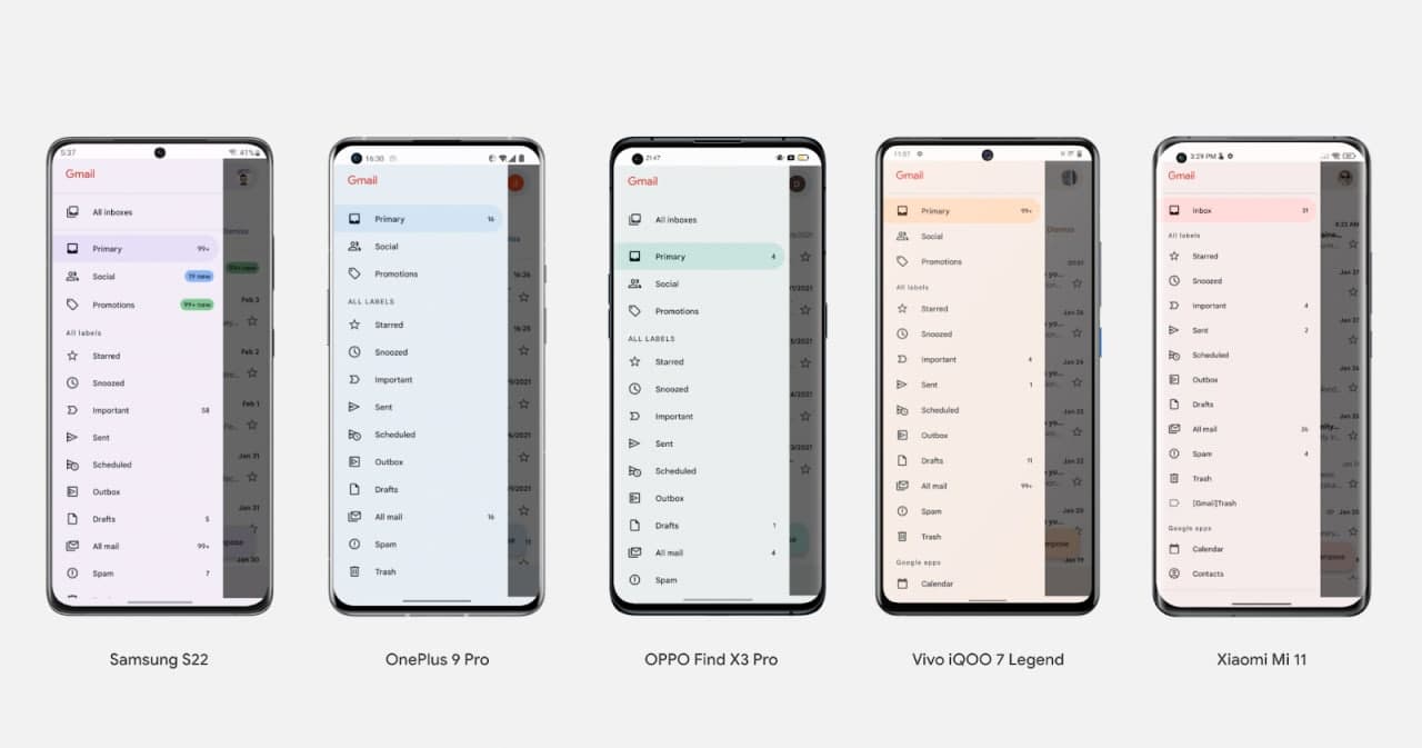 以下是支持 Google Android 动态色彩的设备