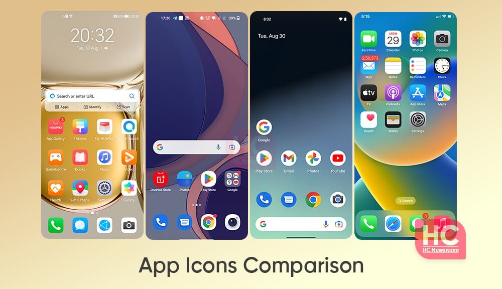 应用程序图标比较：EMUI 12、One UI 5.0、iOS 16、OxygenOS 13、MIUI 13 等 - 飞鸟矩阵